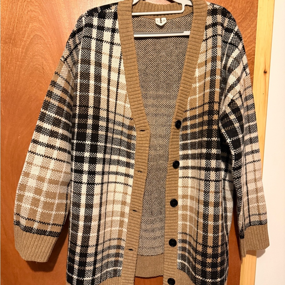 Arket Black and Tan Plaid Oversized Cardigan